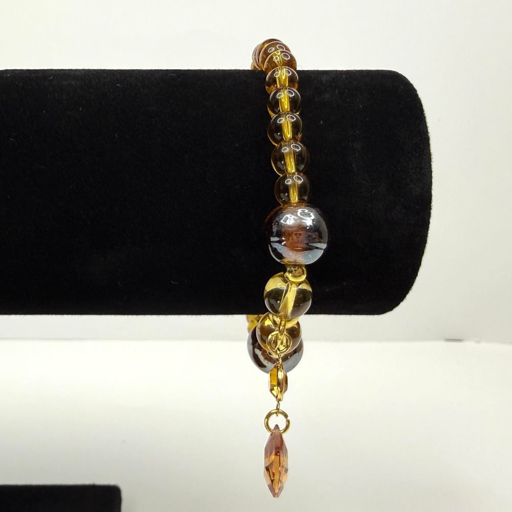 Amber Glass Beaded Crystal Charm Bracelet Faceted Teardrop Stretch Band Jewelry